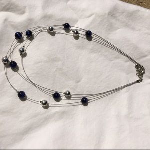 Necklace navy and silver beads